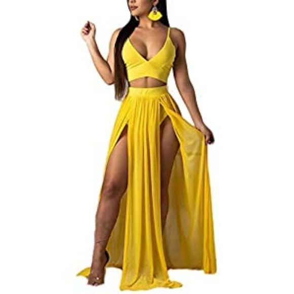 Women Sexy 2 Piece Outfits Maxi Dresses Skirt Set - Picture 1 of 4